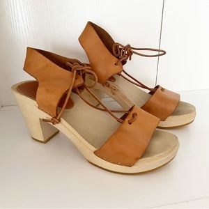 BRYR Tan Block Heels with Laces sz 38